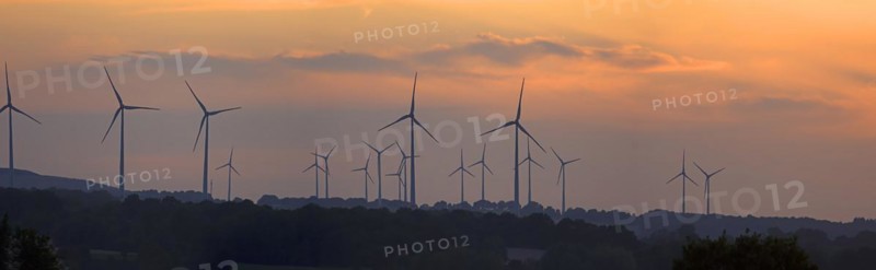 Wind turbines in the sunset, Schoenberg, Mecklenburg-Vorpommern, Germany, Europe