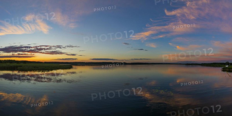 Landscape in the evening light, evening sun, evening sky, sunset, seascape, natural landscape, coast, lake, panorama, sky, orange, natural, atmosphere, evening mood, water, romantic, journey, holiday, boat trip, boat trip, houseboat, recreation, relaxation, calmness, silence, nobody, tourism, environment, reflection, Masuria, Poland, Europe