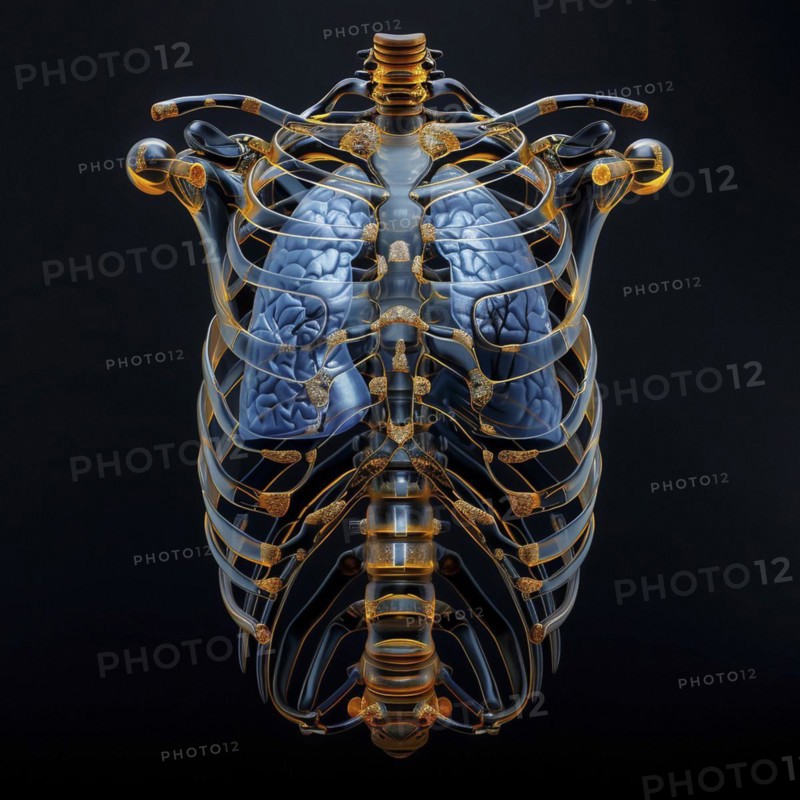 Medical illustration of a human chest with lungs, AI generated