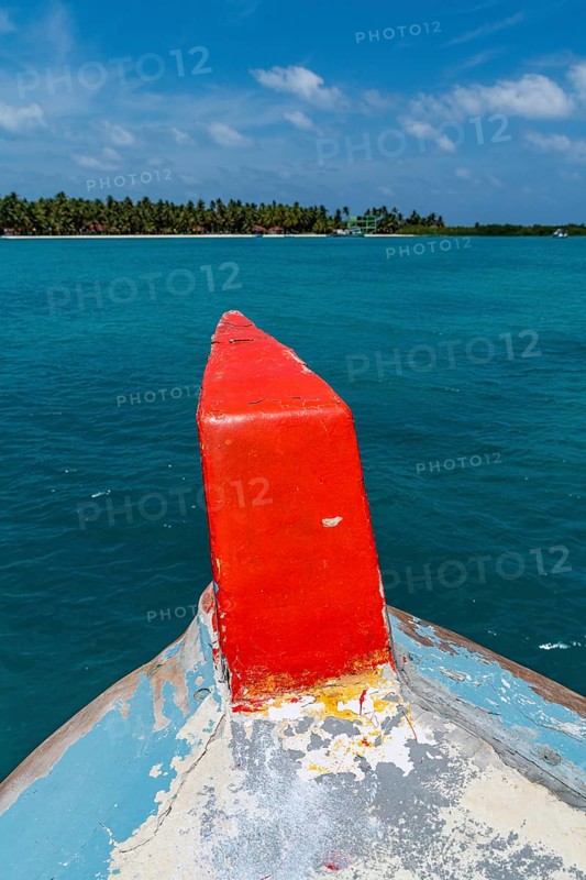 Boat on its way to Bangaram island, Lakshadweep archipelago, Union territory of India