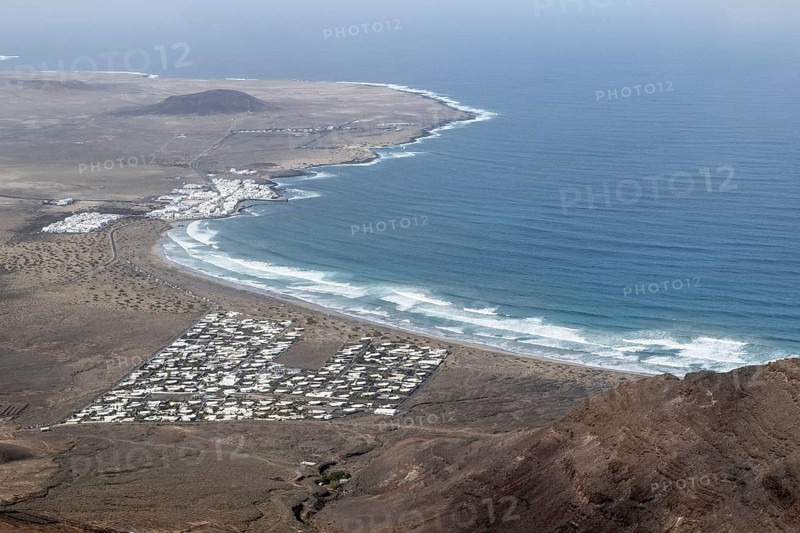 View from the Mirador del Guinate to Playa de Famara, Lanzarote, Canary Islands, Spain, Europe