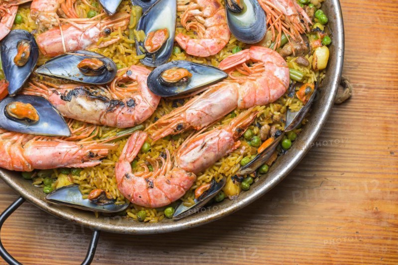 Seafood paella with prawns and shellfish, a feast for the senses, typical Spanish cuisine, Majorca, Balearic Islands, Spain, Europe