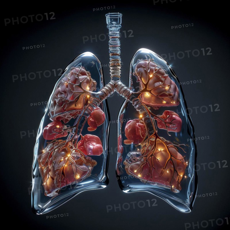 Medical illustration of a human chest with lungs, AI generated