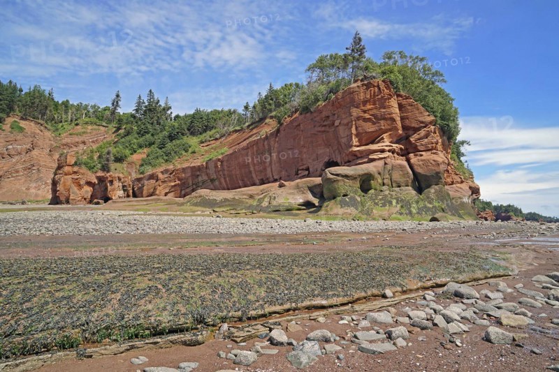Beach at low tide, cliffs, red sandstone, Five Islands Provincial Park, Fundy Bay, Nova Scotia, Canada, North America