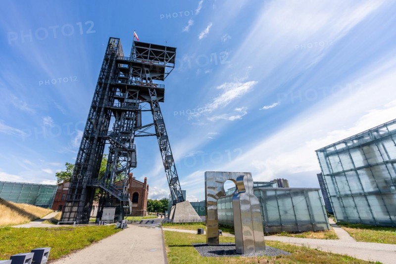 View of tower shaft Warszawa II and Silesian museum, Katowice, Poland, Europe