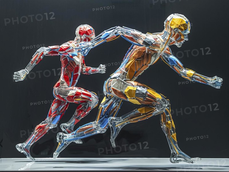 Transparent anatomical models in different colours show muscles while running, AI generated, AI generated, AI generated
