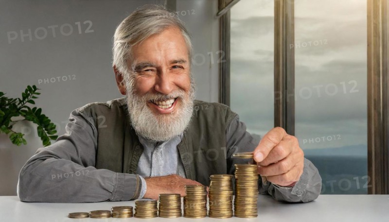 AI generated, A pensioner is happy about his nest egg savings