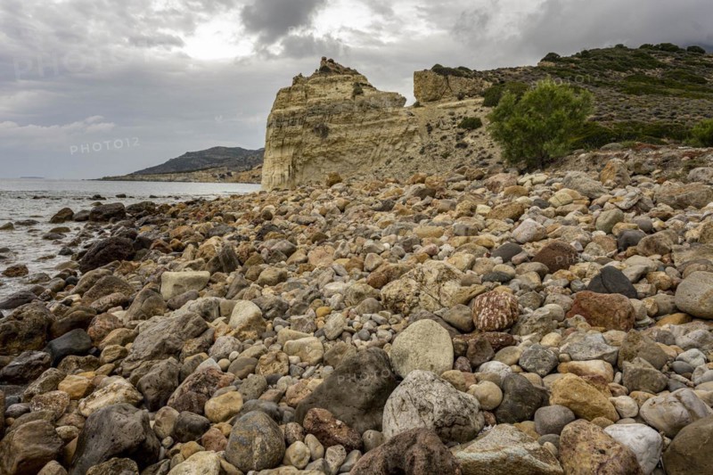 Beach with colourful stones near Malolo, Milos, Cyclades, Greece, Europe