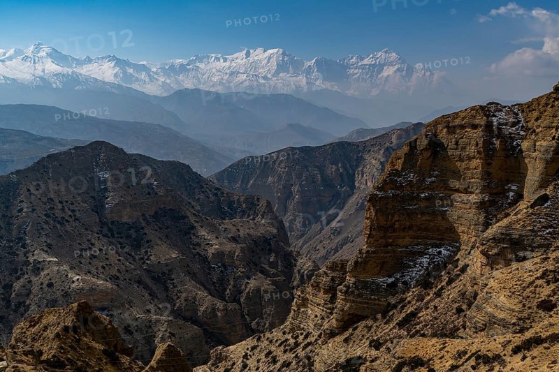 Desert landscape before the Annapurna mountain range, Kingdom of Mustang, Nepal, Asia