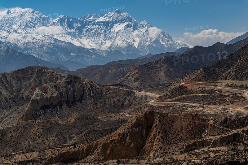 Barren mountain scenery before the Annapurna mountain range, Kingdom of Mustang, Nepal, Asia