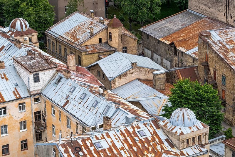 Riga. View from the observation deck of the Latvian Academy of Science. Tin roofs, Riga, Latvia, Europe