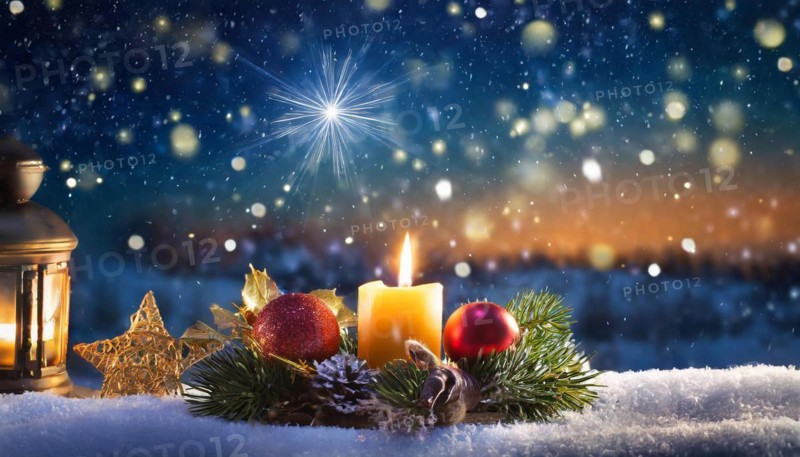 Ai generated, Advent wreath with burning candles, Christmas time, Christmas decoration, First Advent, 1st Advent
