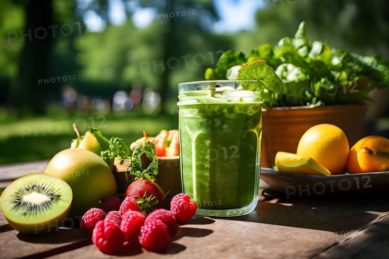 Freshly blended green smoothie swirling with spinach and kale, AI generated