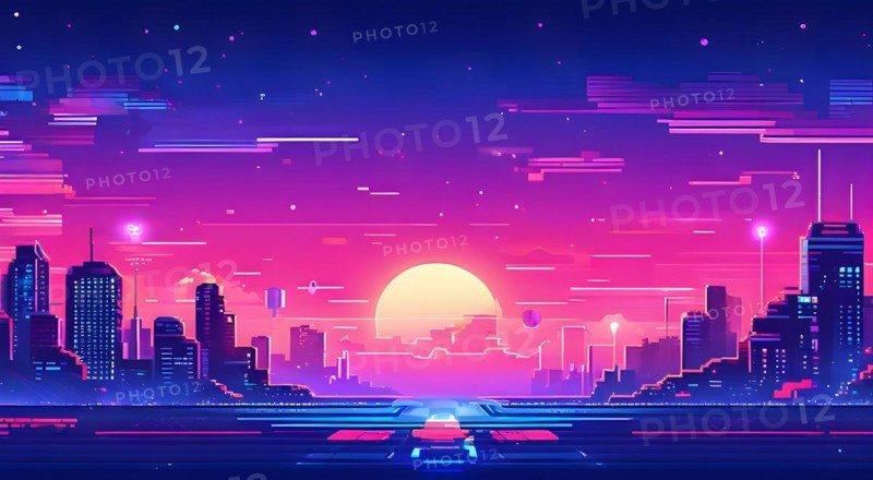 Website header blending retro pixel style elements and modern graphics pixelated icons, AI generated