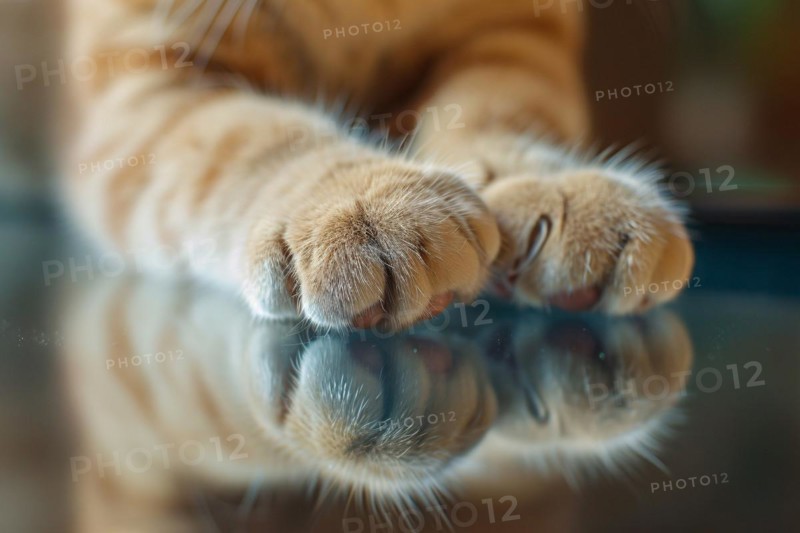 Close up of cute fluffy cat paws. KI generiert, generiert AI generated