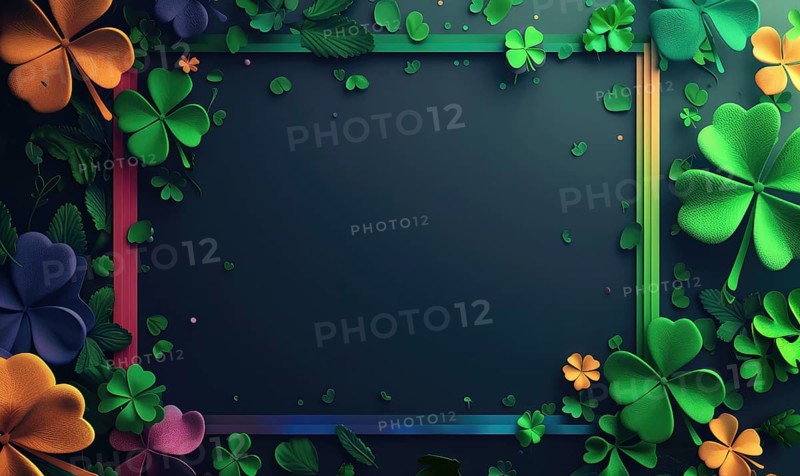 Glowing green clovers frame a dark navy blue space, creating a modern, atmospheric design AI generated