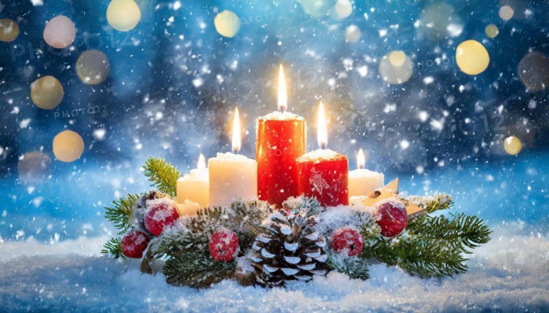 Ai generated, Advent wreath with burning candles, Christmas season, Christmas decoration, 4th Advent, Fourth Advent