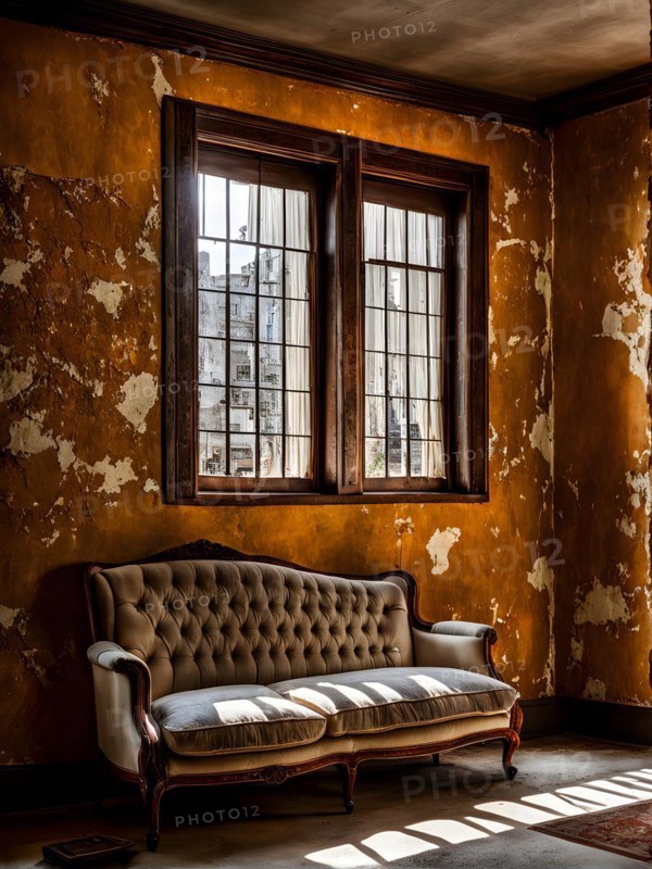 Vintage sofa peeling paint surface rust testament, AI generated