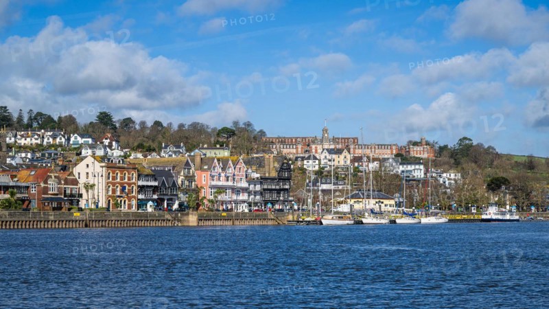 View of Dartmouth from Kingswear over River Dart, Devon, England, United Kingdom, Europe