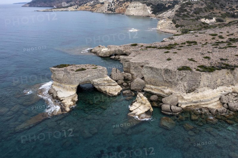 The coast near Malolo, aerial view, Milos, Cyclades, Greece, Europe