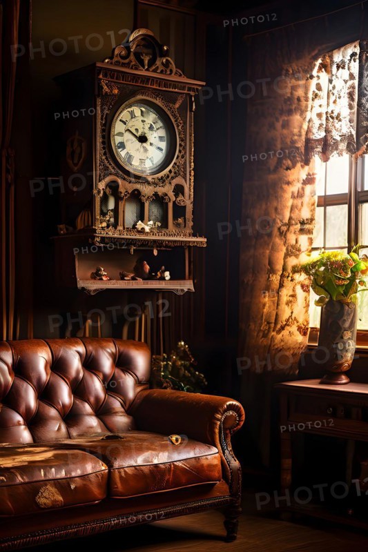 Vintage cuckoo clock peeling paint rusty textures testament to its history and character, AI generated