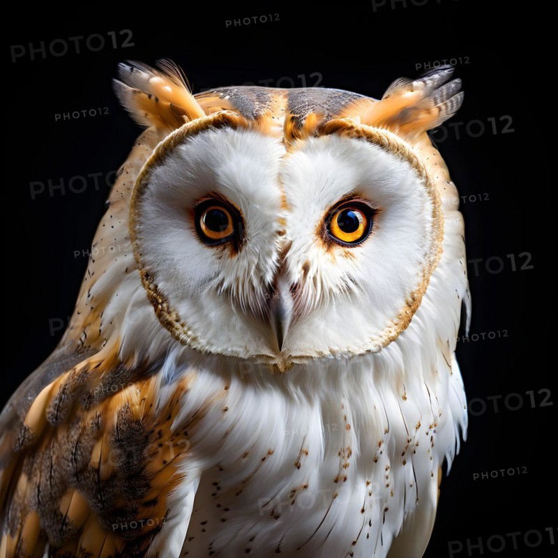 Barn owl body viewed from the side head tilted isolated from background, AI generated