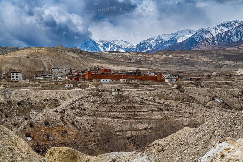 View on the city wall of Lo Manthang, Kingdom of Mustang, Nepal, Asia