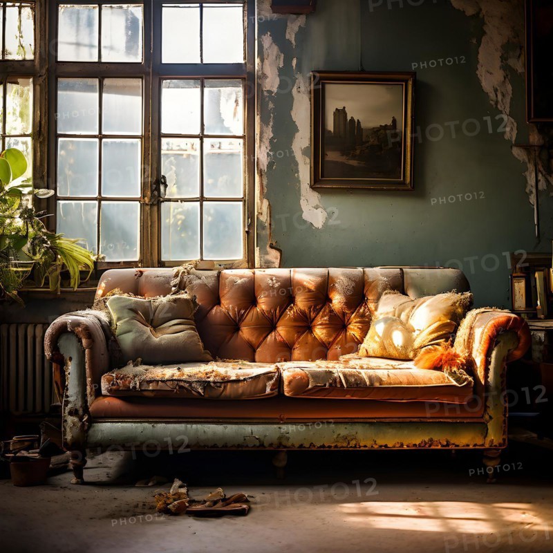 Vintage sofa peeling paint surface rust testament, AI generated