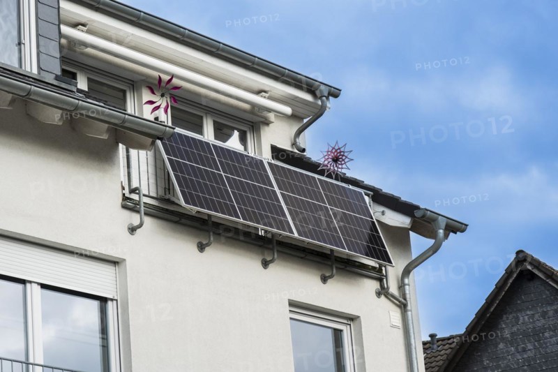 Balcony power station on a house in Monheim am Rhein, Germany, Europe