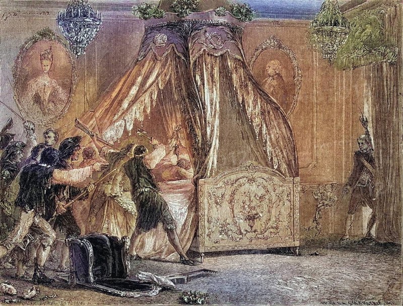 The Queen's bedchamber is stormed, 5 October 1789, Versailles, France, Historical, Digitally restored reproduction from a 19th century original, Record date not stated, Europe