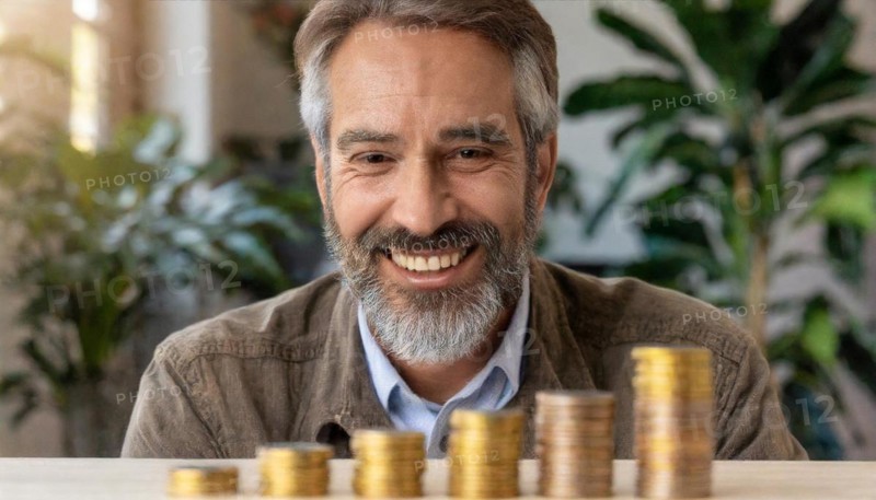 AI generated, A pensioner is happy about his nest egg savings