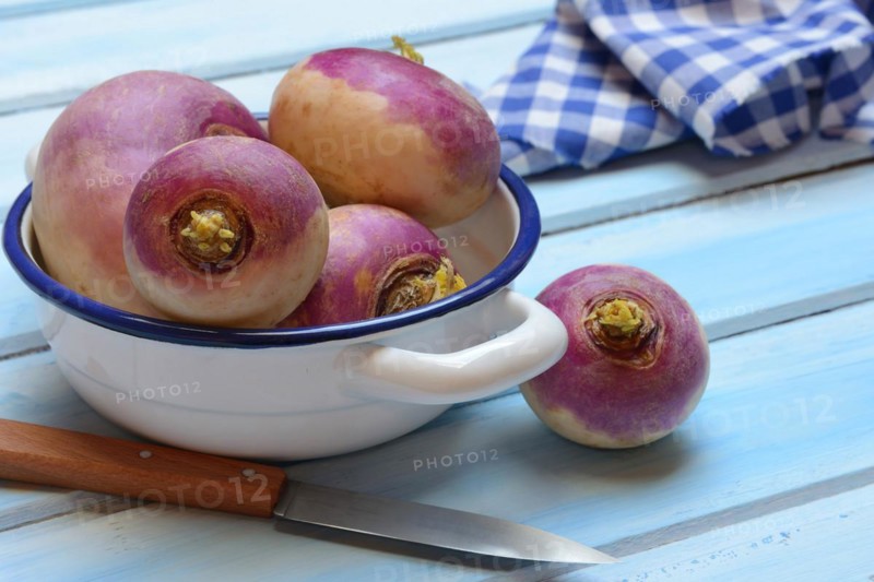 Purple beetroot in pot with knife, Brassica rapa