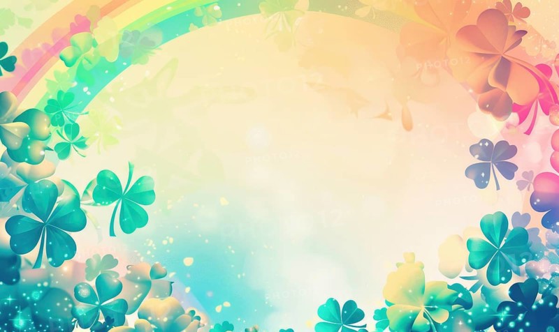 A soft pastel colored background with clovers and a festive atmosphere AI generated