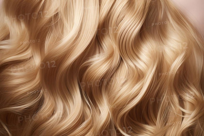 Close up of wavy long blond hair. KI generiert, generiert AI generated