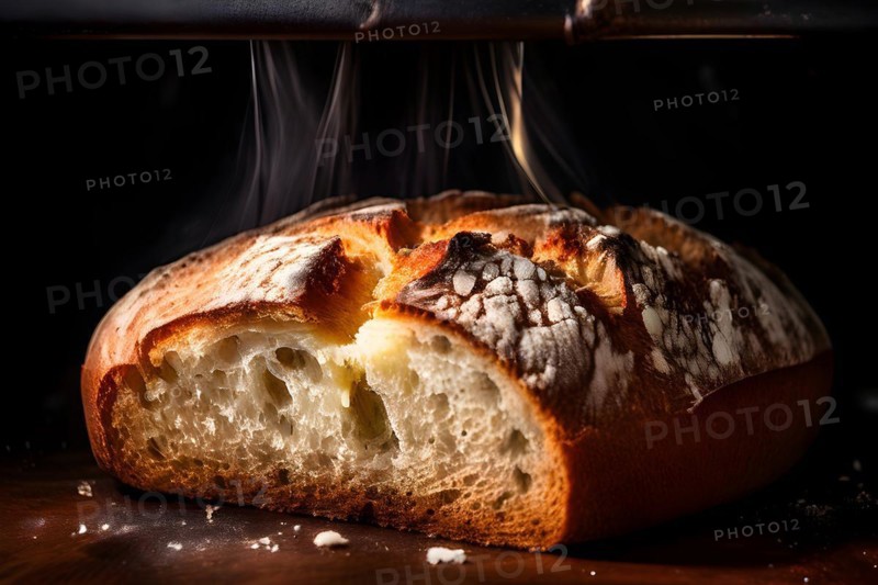 Rustic loaf of bread with crust burst, AI generated