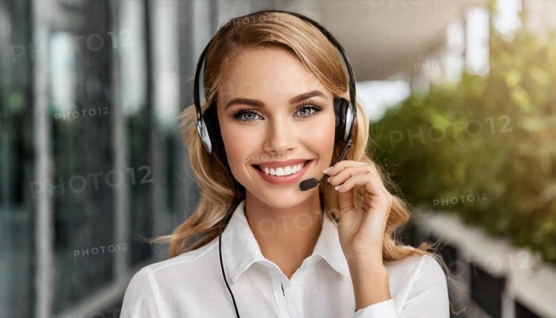 AI generated, An attractive woman works as a call centre agent