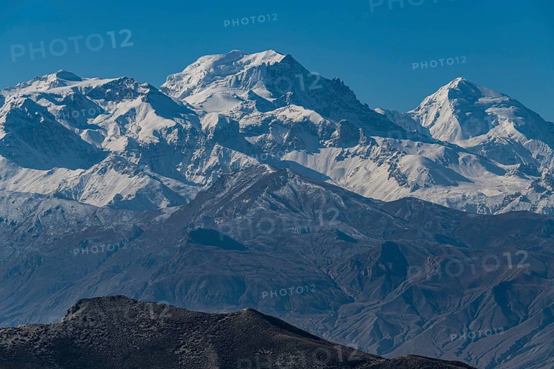 Desert landscape before the Annapurna mountain range, Kingdom of Mustang, Nepal, Asia