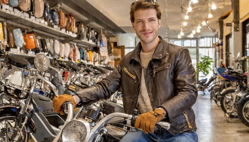 AI generated, A young man buys a motorbike