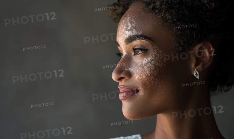 Elegant side profile of a freckled woman, with a thoughtful expression AI generated