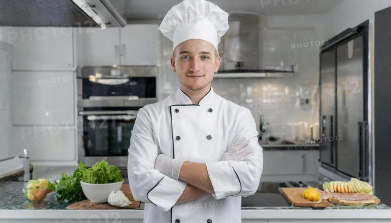 AI generated, Portrait, An attractive chef in the kitchen of a hotel