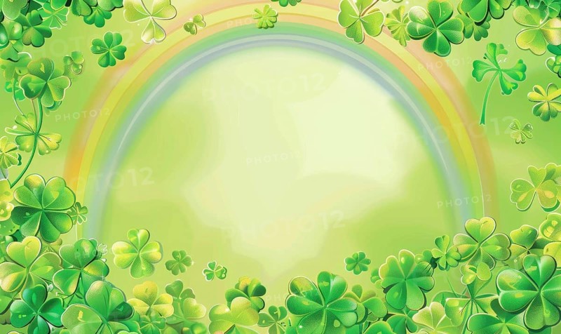 Soft-focused clovers frame a rainbow, creating a calming and dreamy circular green pastel scene AI generated