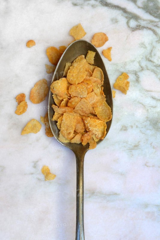 Cornflakes in spoon, Breakfast