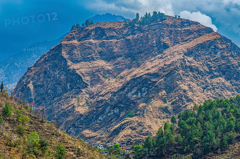 Mountain sticking out along the highway to Jomsom, Nepal, Asia