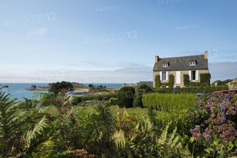House by the sea, Plougrescant, Cote de Granit Rose, Cotes d'Armor, Brittany, France, Europe