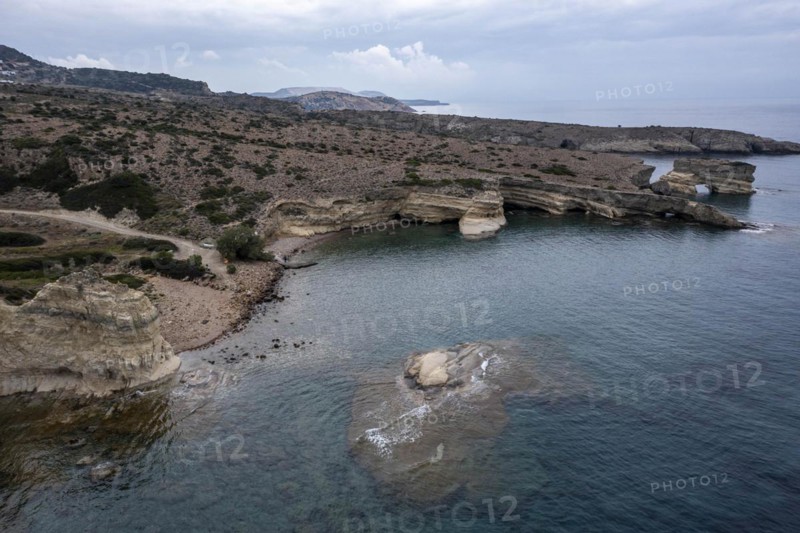 The beach of Malolo, aerial view, Milos, Cyclades, Greece, Europe