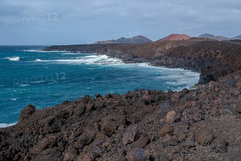 Lava rocks in the sea, surf, near Los Hervideros, Lanzarote, Canary Islands, Spain, Europe