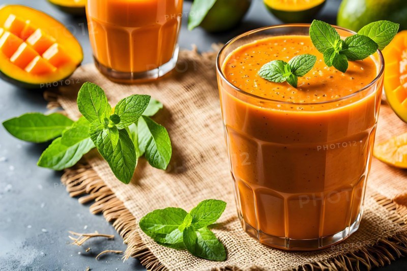 Bright orange mango and carrot smoothie, AI generated