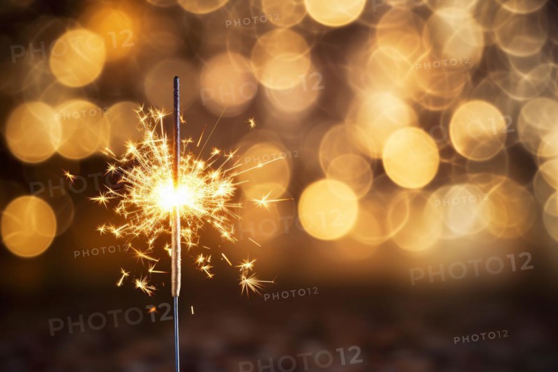 Festive sparkler with background with golden bokeh lights. KI generiert, generiert AI generated