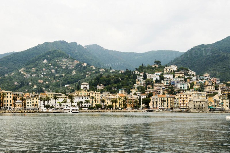 Village with colourful houses by the sea, Rapallo, Italian Riviera, Liguria, Italy, Europe