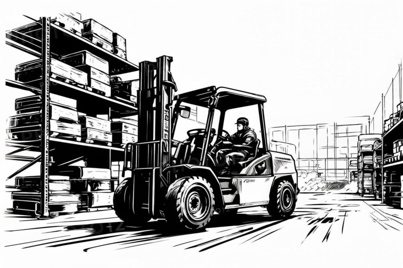 Lineart picture forklift, AI generated